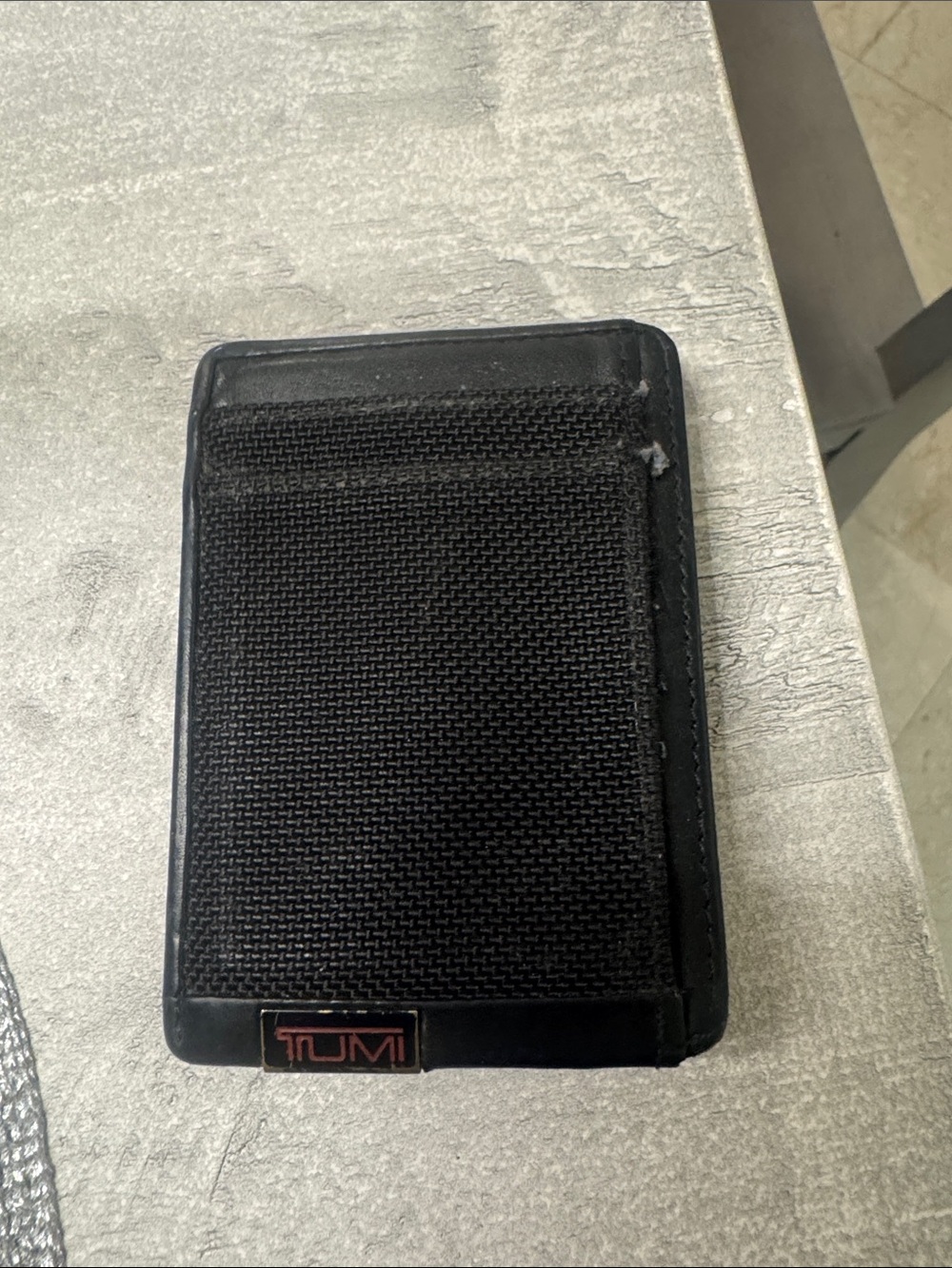 Tumi Black Leather Money Clip Card Holder